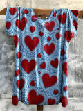 Red Heart Blue Ruffle Short Sleeve Top