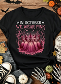 'In October We Wear Pink' Witch Graphic T-Shirt