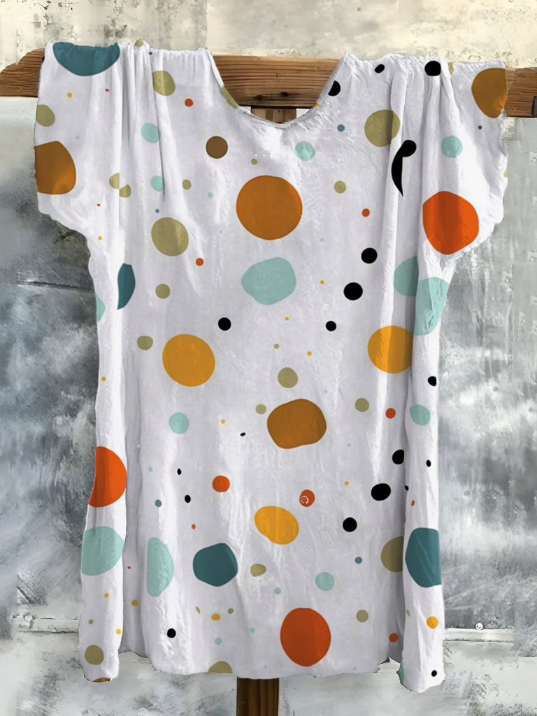 Retro Colorful Polka Dot Scoop Neck Top