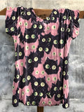 Funny Pink Black Cat Face Print Top