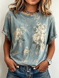 Vintage Rose Graphic Crew Neck T-Shirt