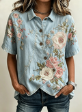 Pink Floral Embroidered Asymmetric Hem Shirt