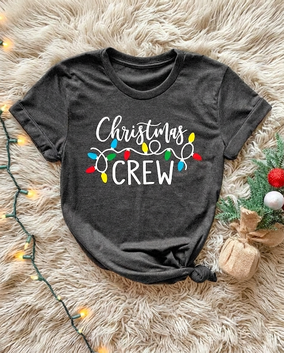 Christmas Lights Graphic Crew Neck T-Shirt