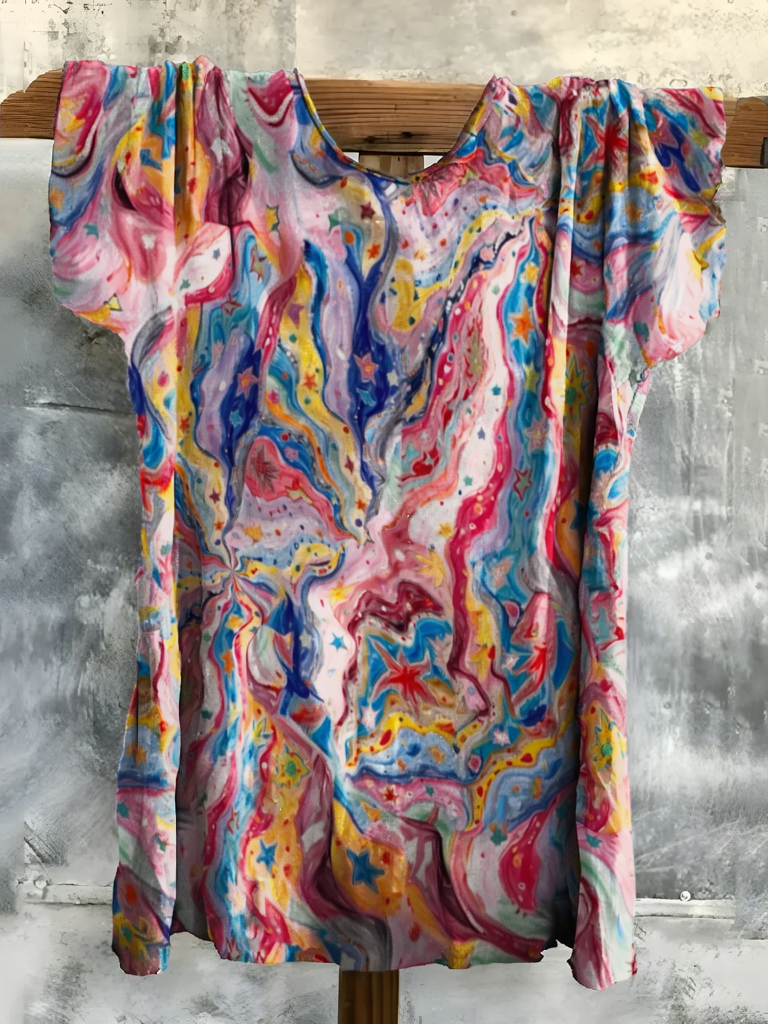 Rainbow Marble Print Short Sleeve Tunic Top