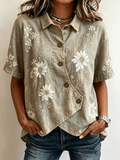 Cream Daisy Embroidered Asymmetric Button-Up Shirt