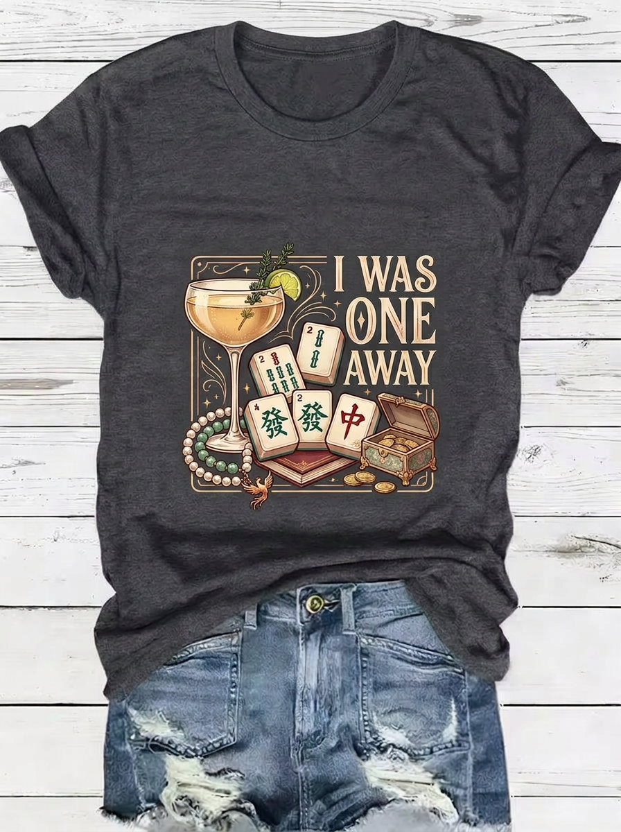 DarkGray Mahjong Cocktail Graphic Short Sleeve T-Shirt