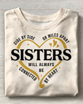 Beige Sisters Heart Quote Print Crew Neck T-Shirt