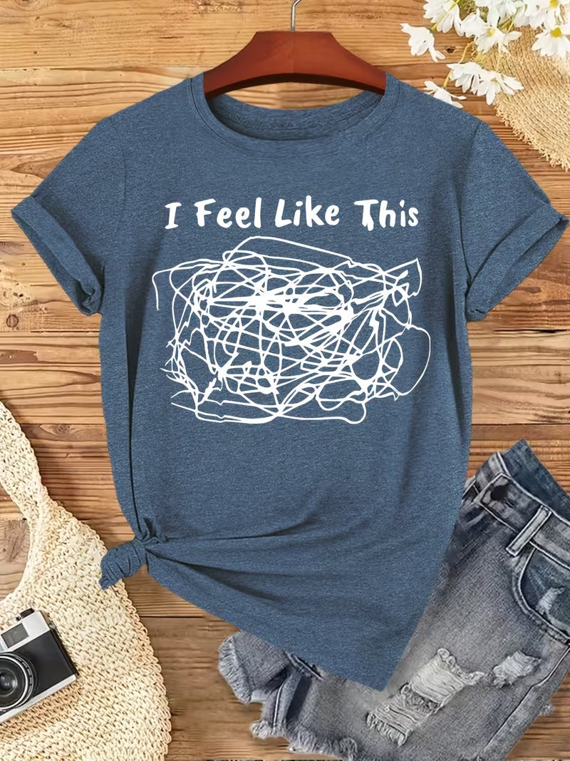Blue Heather I Feel Like This Messy Line Art T-Shirt