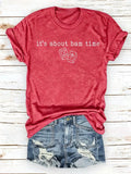 Red Heather It's About Bam Time Mahjong Tile Slogan Crew Neck T-Shirt