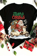 Black Merry Christmas Santa Scooter Gift Slogan Crew Neck T-Shirt