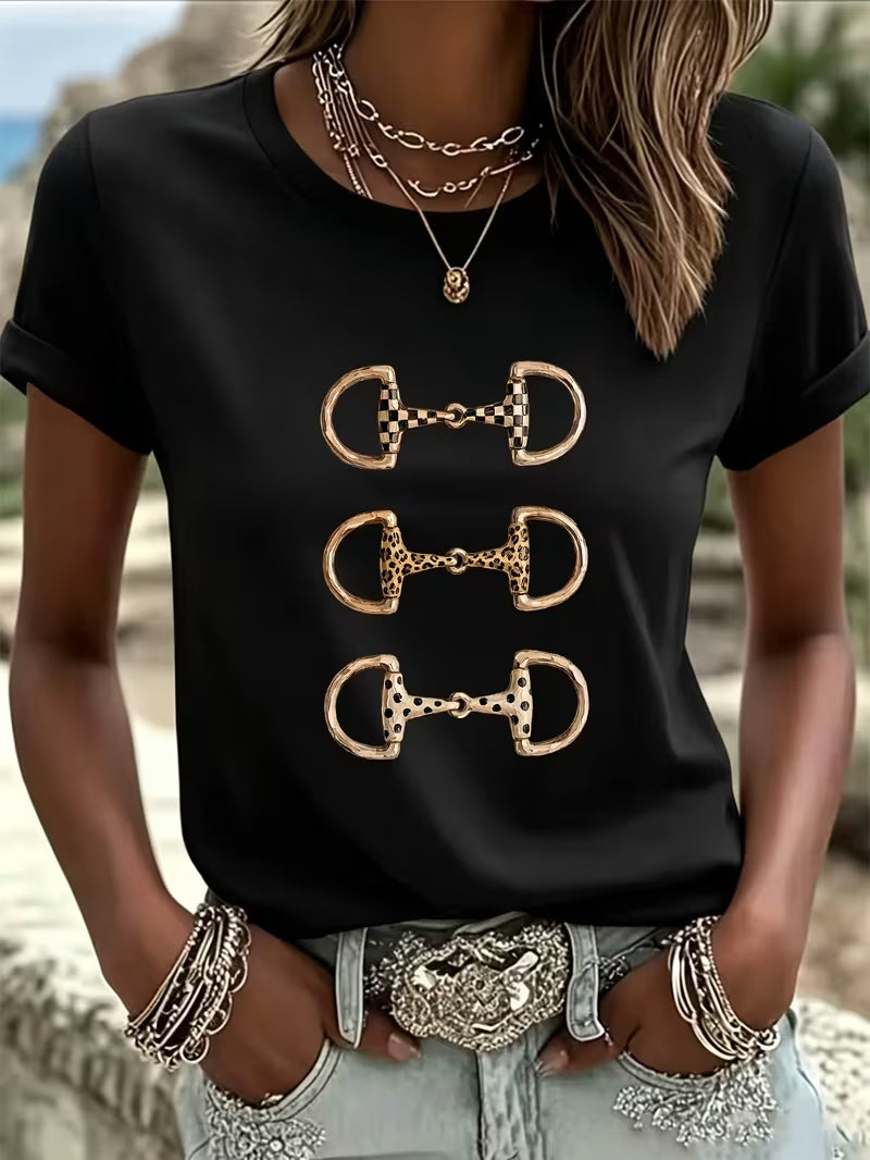 Gold Horse Bit Graphic T-Shirt