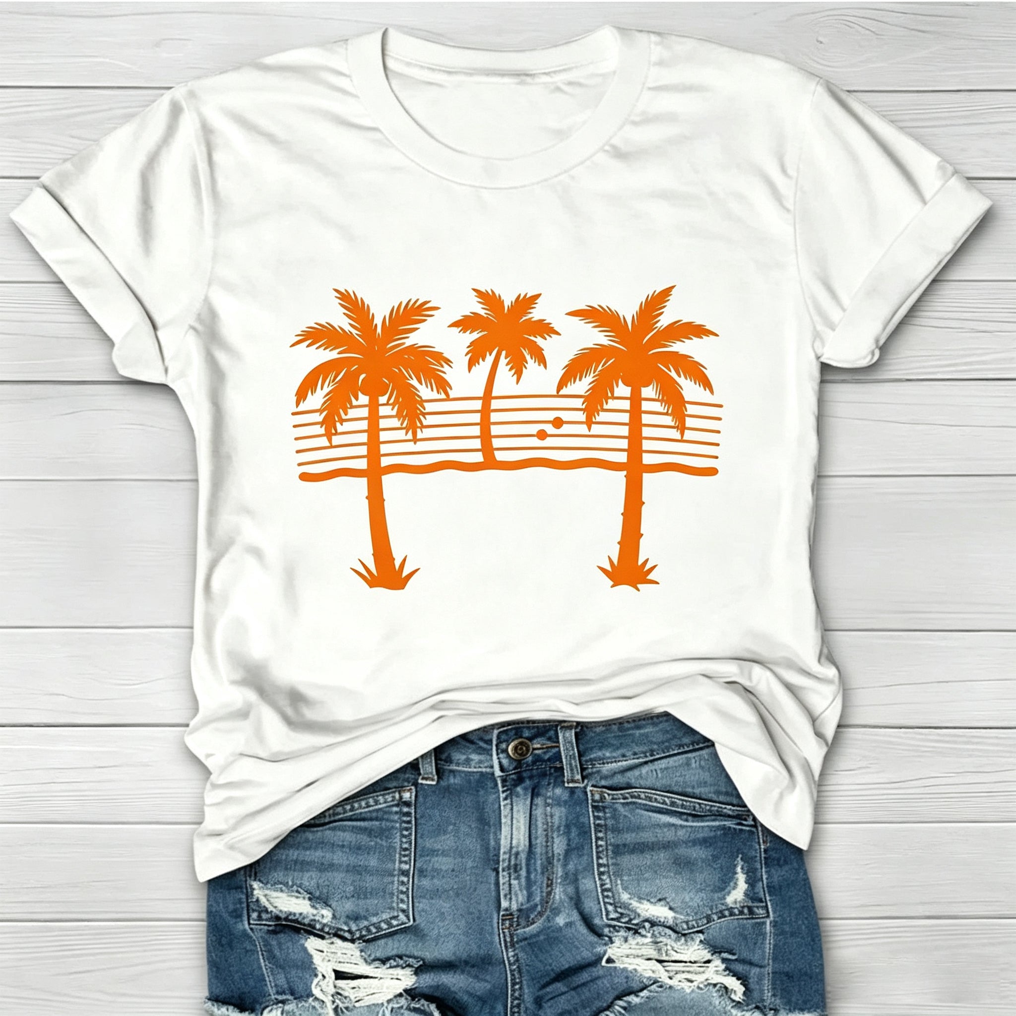 Musical Palm Tree Graphic Crew Neck T-Shirt