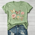 Floral Butterfly Graphic Crew Neck T-Shirt
