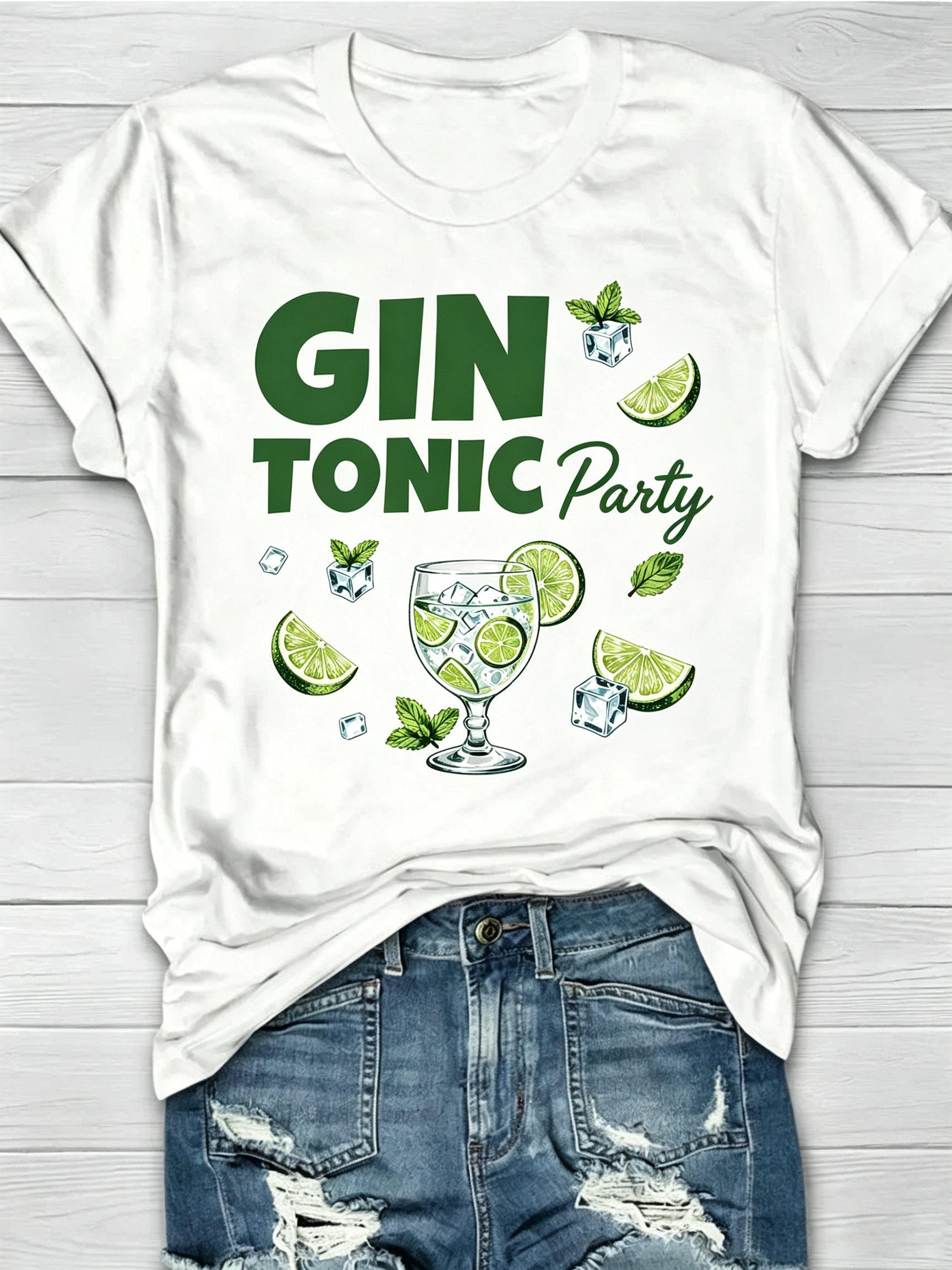 Gin Tonic Cocktail Graphic Crew Neck T-Shirt