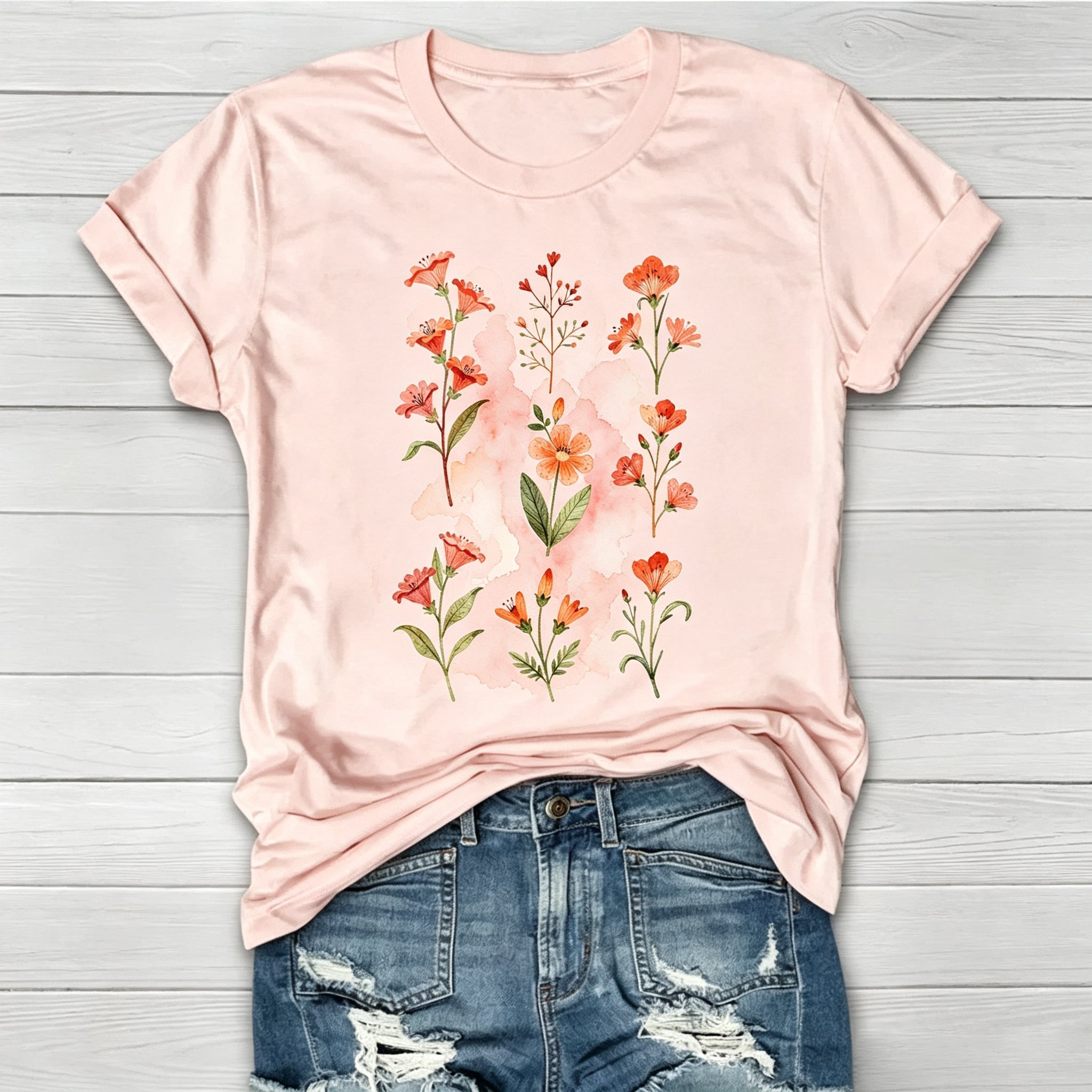 Watercolor Wildflower Graphic Crew Neck T-Shirt