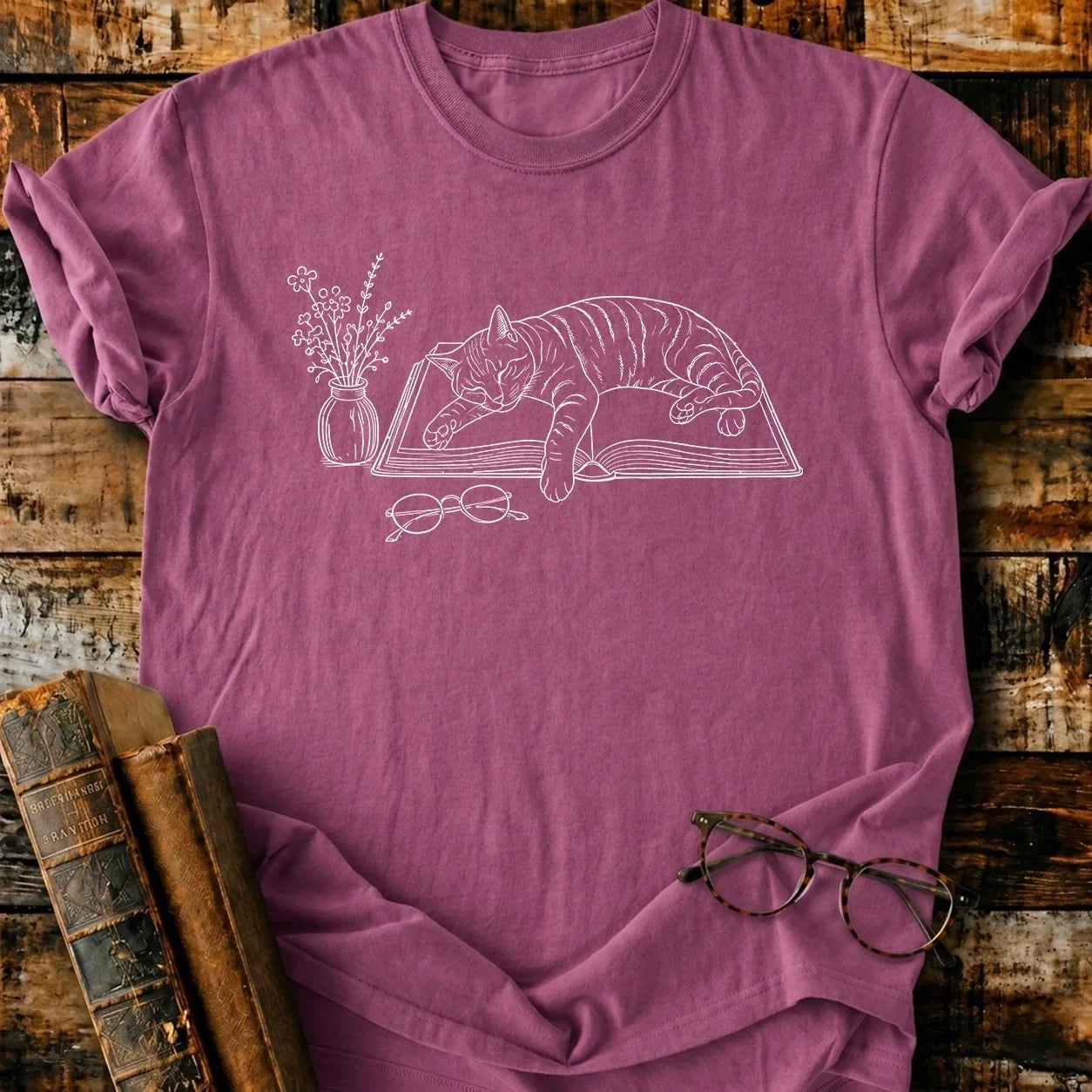 Lazy Cat Reader T-Shirt