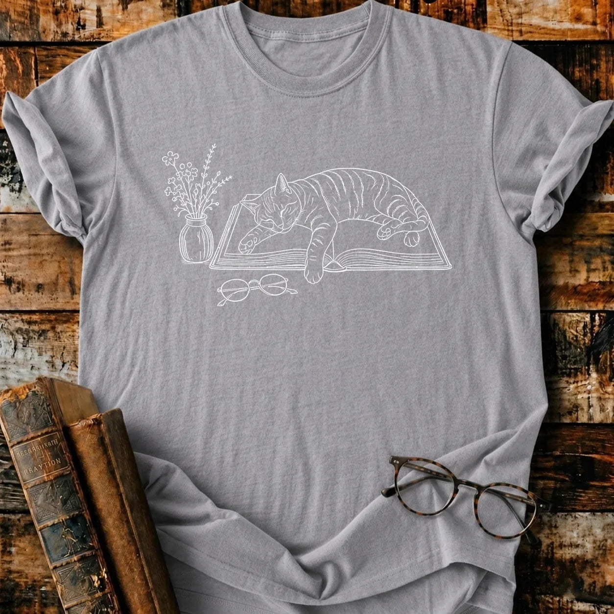 Lazy Cat Reader T-Shirt