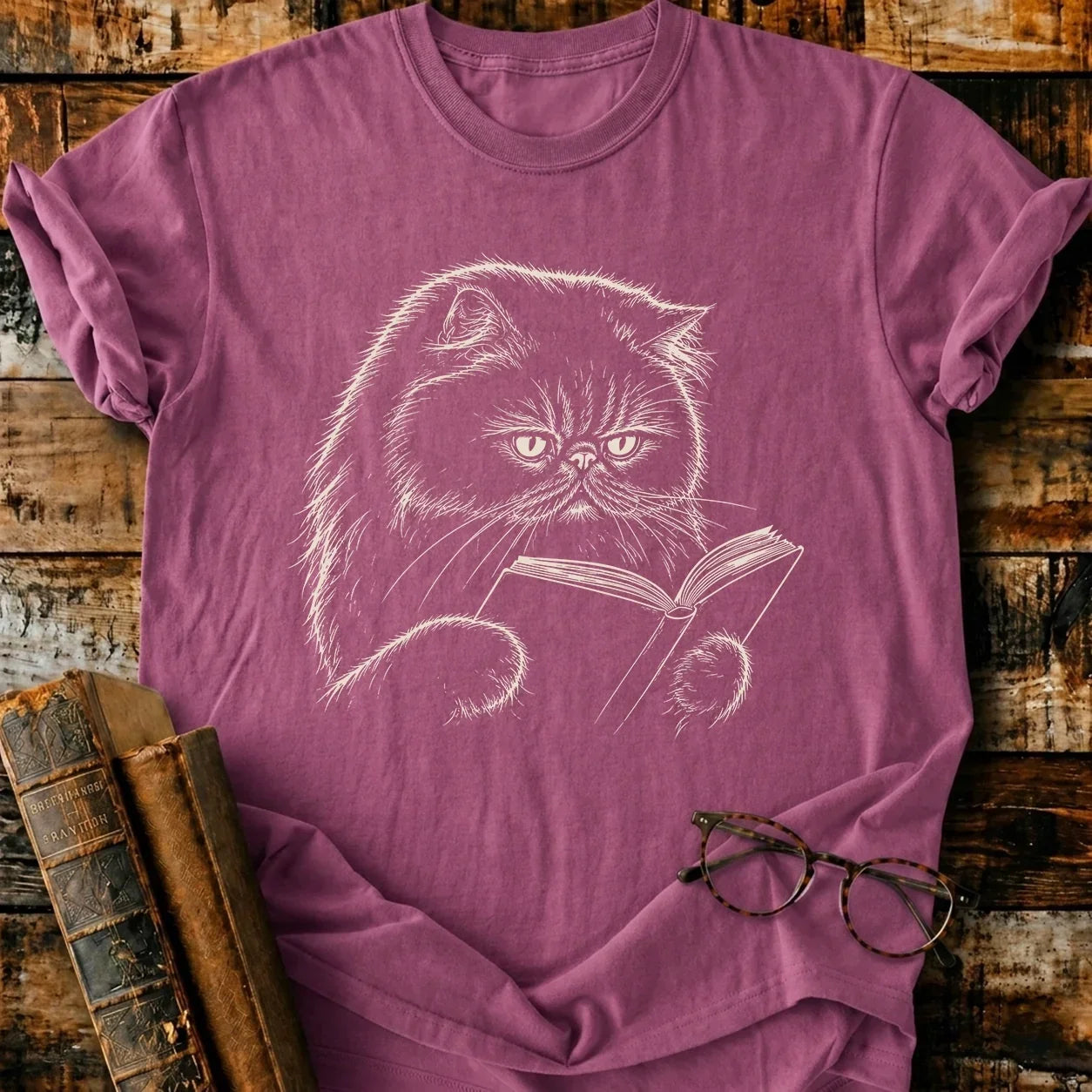 Persian Cat Reading T-Shirt