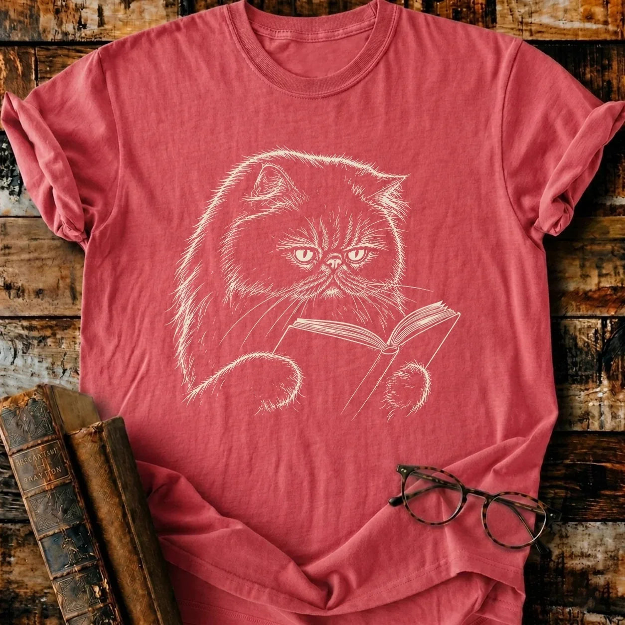 Persian Cat Reading T-Shirt