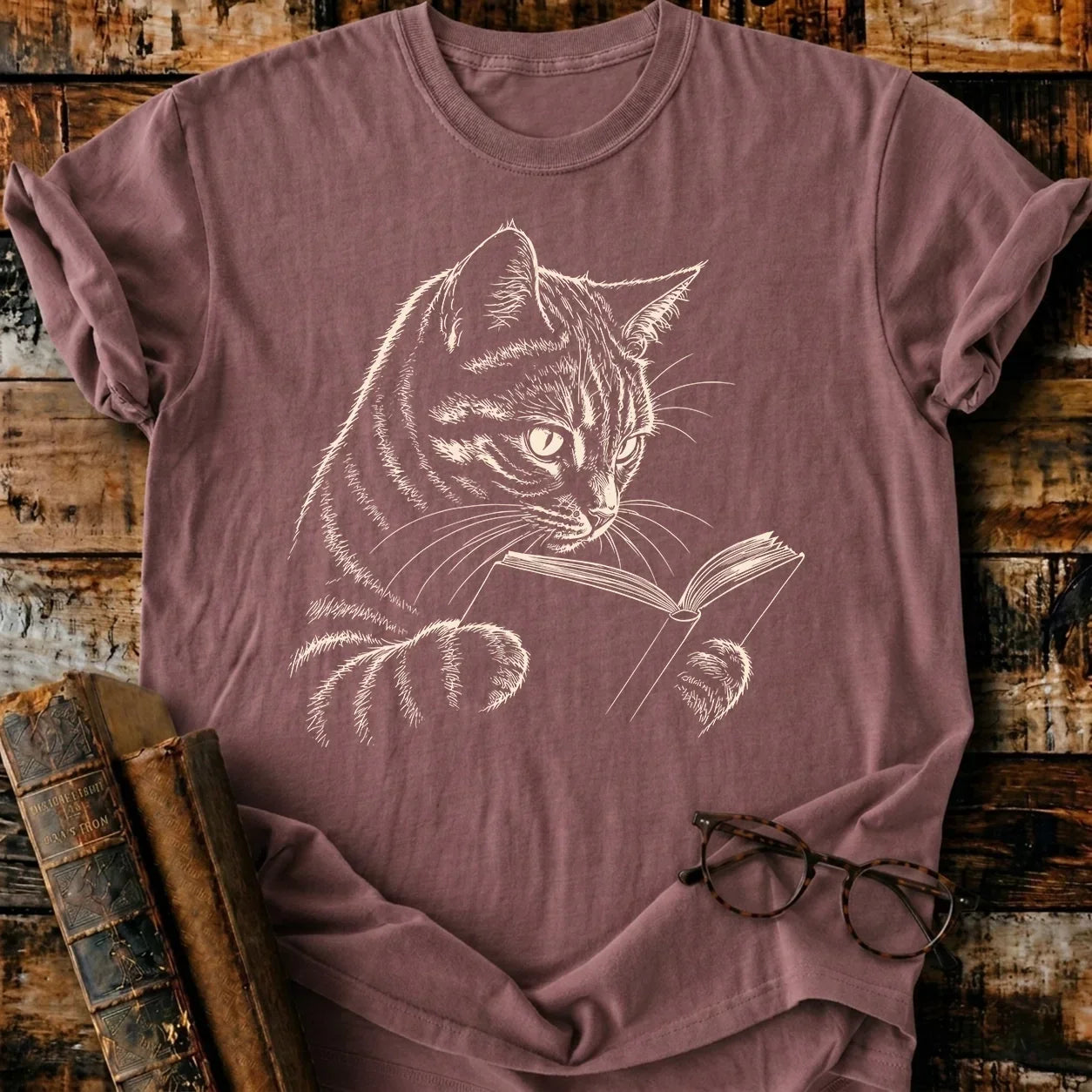 Tabby Cat Reading T-Shirt
