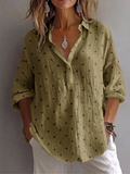 OliveGreen Black Polka Dot Half Placket Lapel Blouse