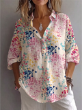 OffWhite Multicolor Watercolor Dot Print Lapel Roll Sleeve Shirt
