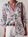 OffWhite Abstract Color Block Floral Lapel Roll Sleeve Shirt