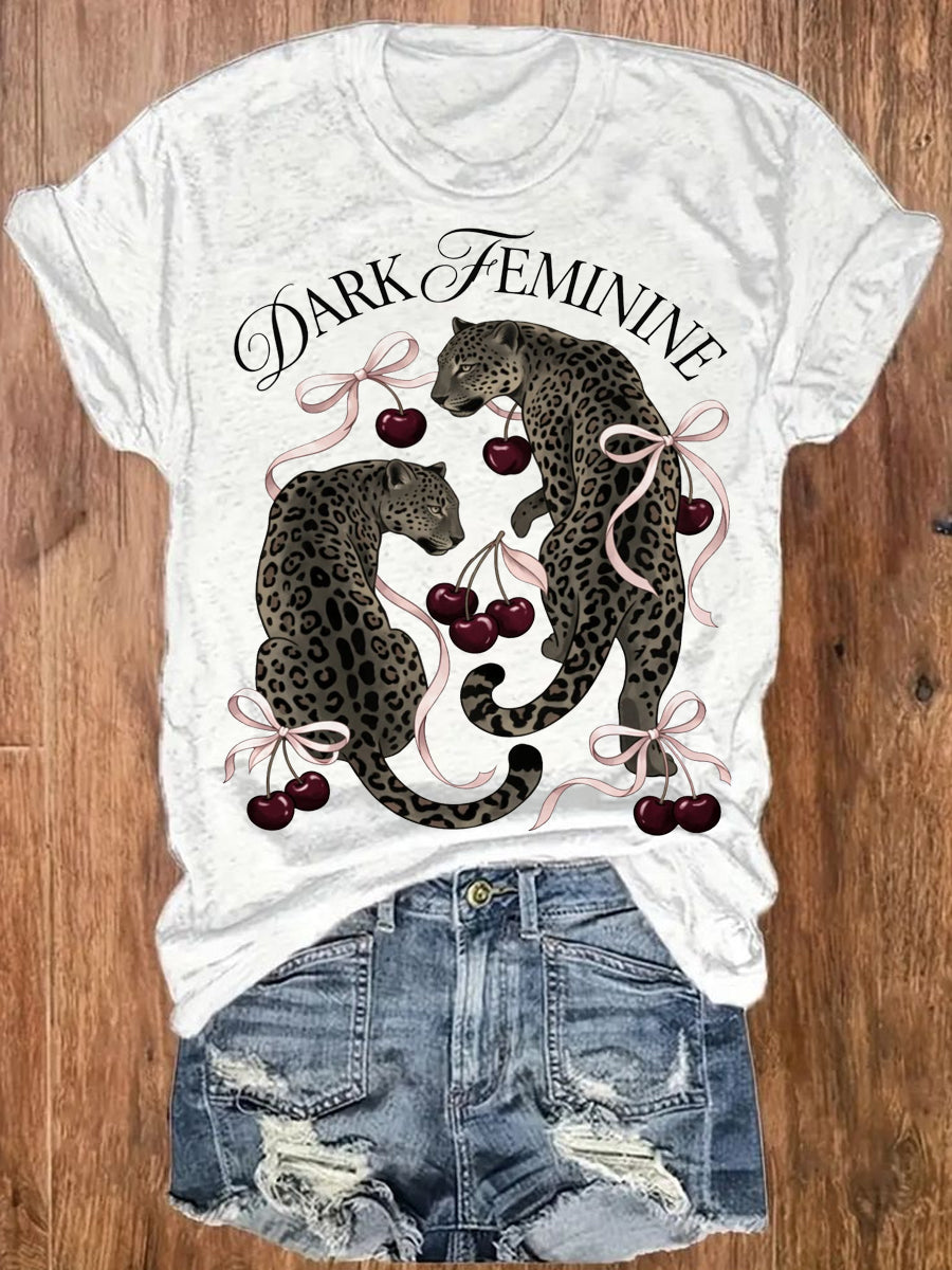 Dark Feminine Leopard Cherry Graphic Tee