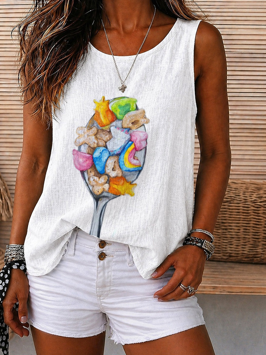 Colorful Cereal Spoon Graphic Tank Top