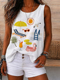 Summer Beach Embroidery Graphic Tank Top