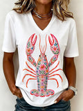 Floral Lobster Graphic V-Neck T-Shirt
