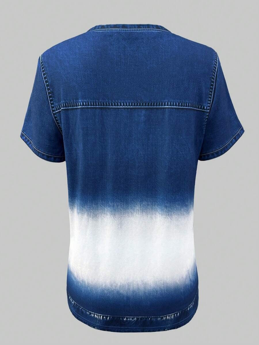 Ombre Dip-Dye Denim Short Sleeve Top