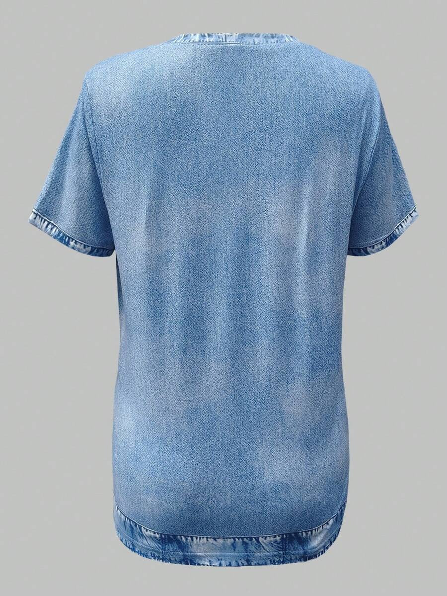 Chest Pocket Denim Short Sleeve Top