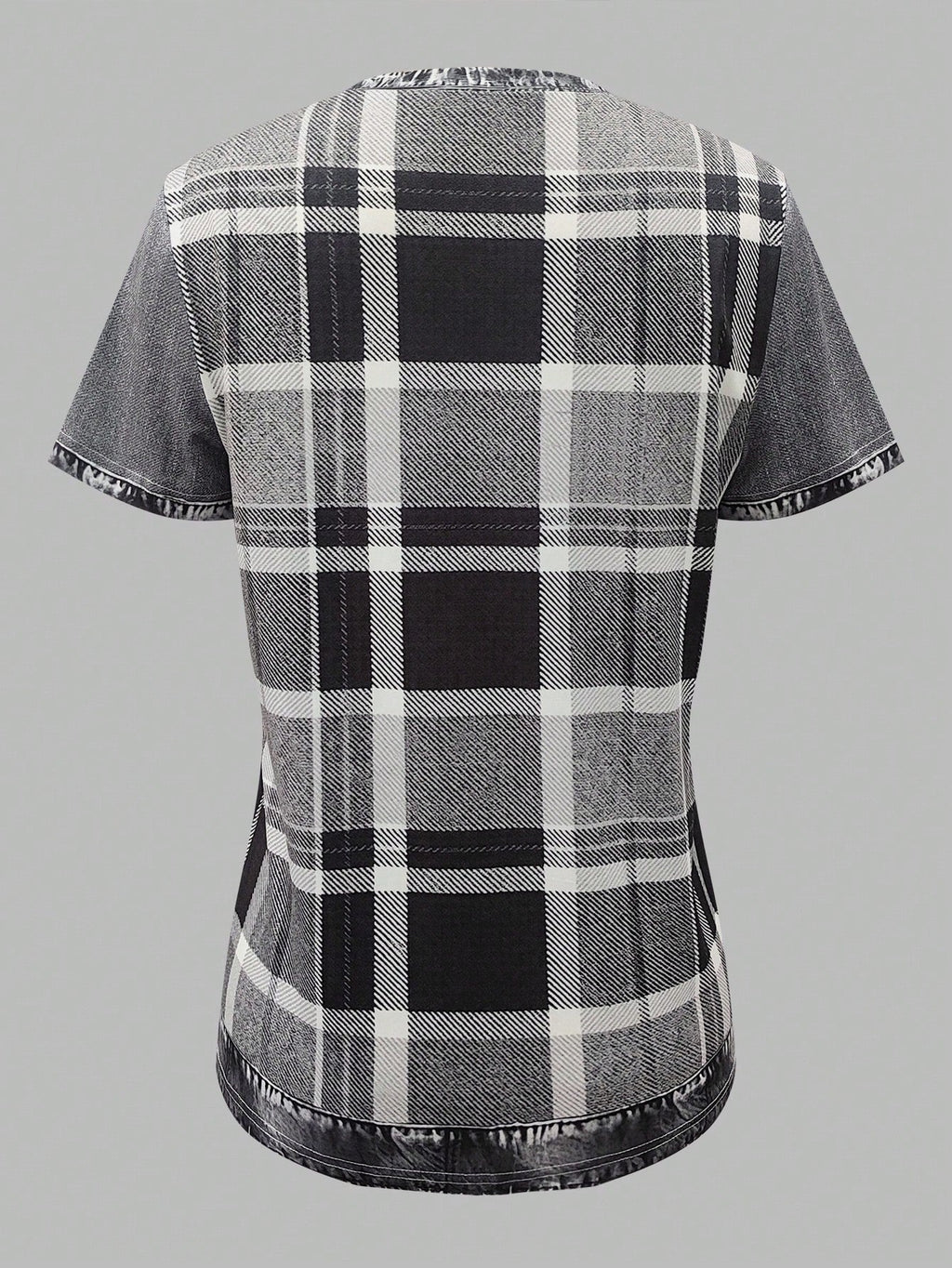 Plaid Denim Short Sleeve T-Shirt