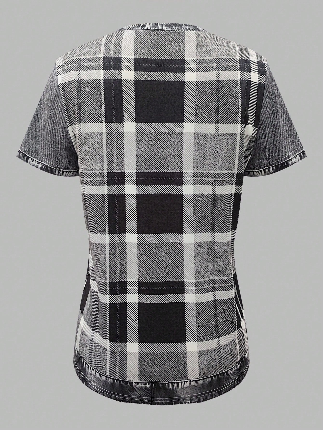 Plaid Denim Short Sleeve T-Shirt